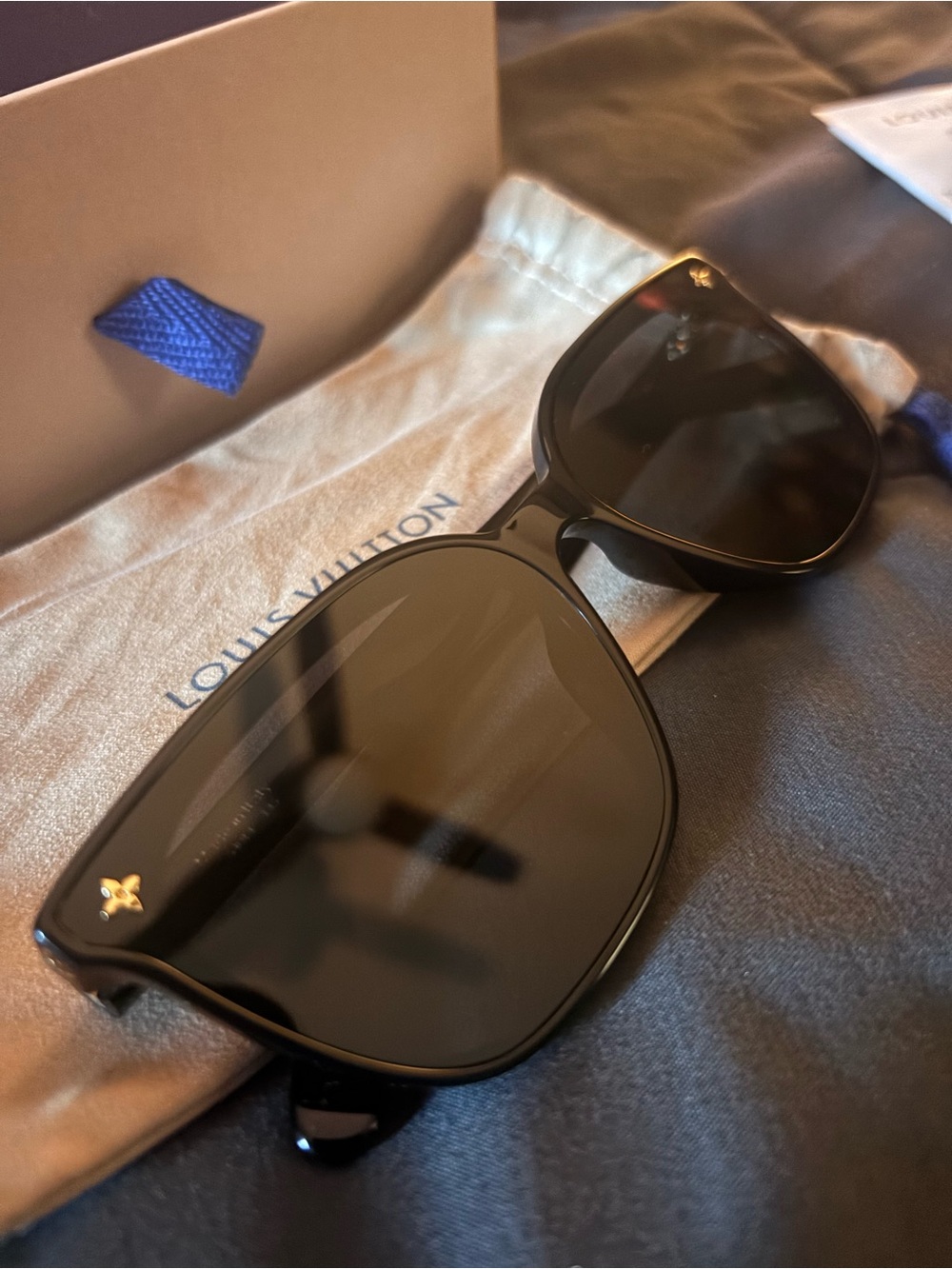 Louis Vuitton Black Sunglasses with Gold Fleur Accent